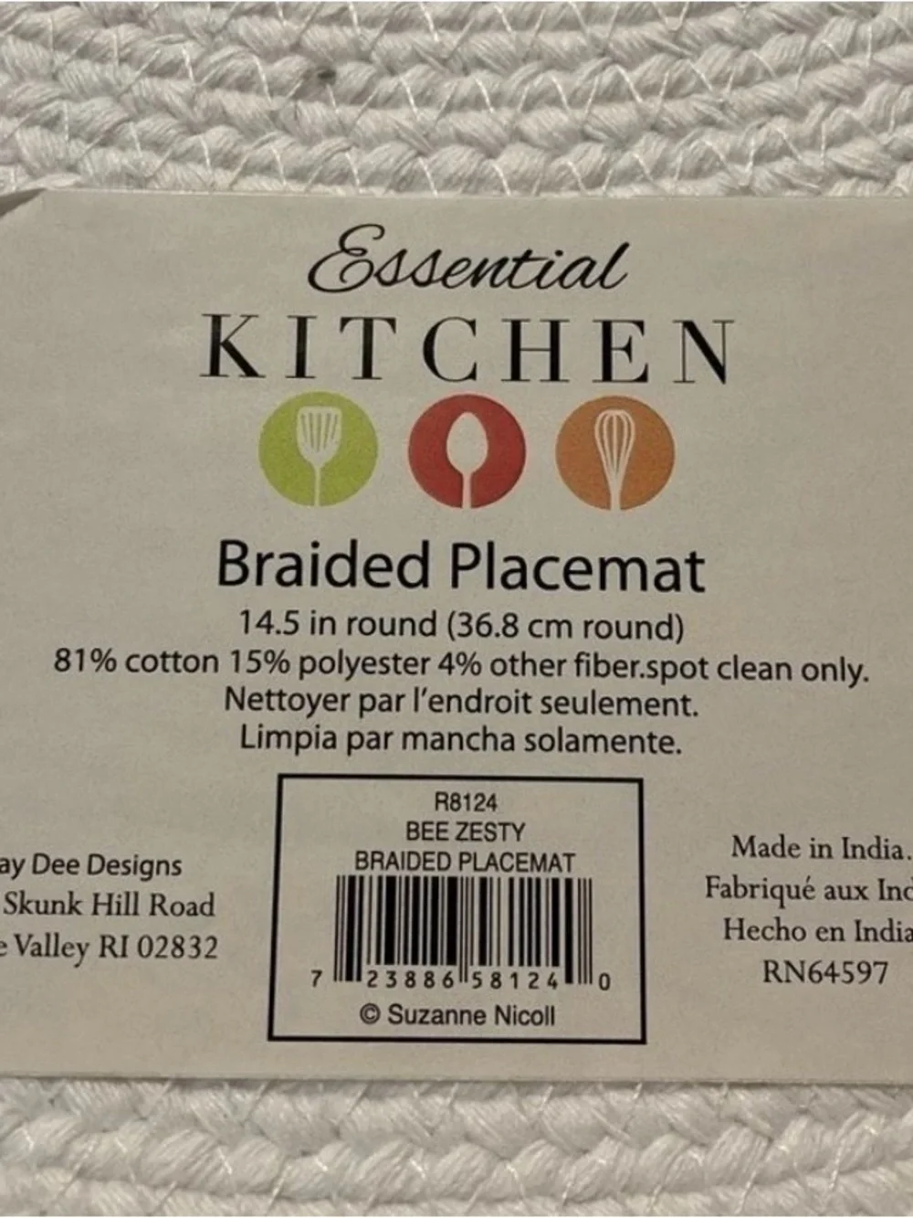 New Kay Dee Designs Bee Zesty Braided Large Round Placemat Lemons